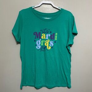 Womens Mardi Gras Yall Graphic T Shirt Green XXL 20 Cotton Blend